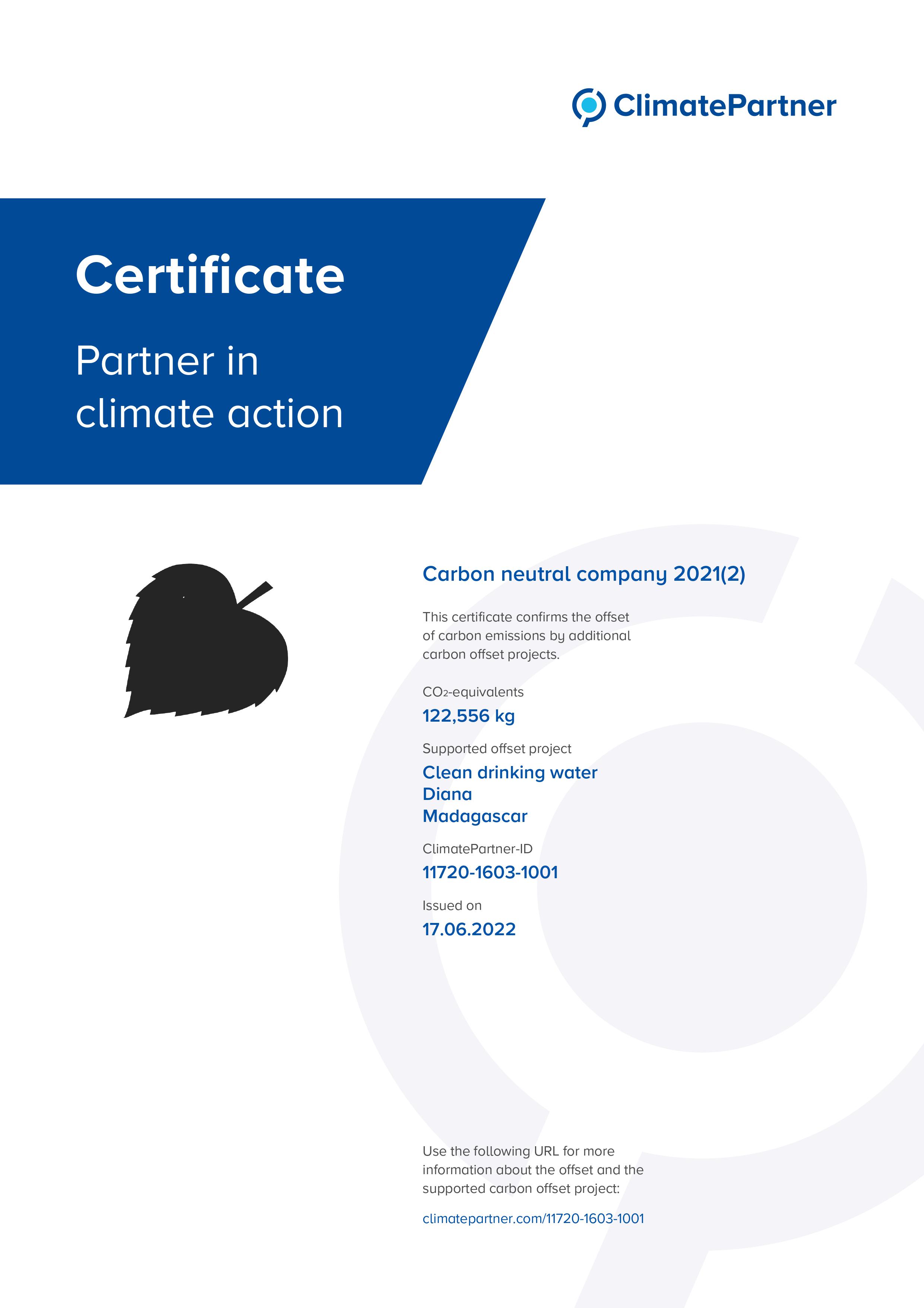 ClimatePartner Certificate Börlind GmbH